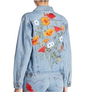 Levi's Floral Embroidered Tucket Denim Jacket XL Jean Jacket Oversized Blue